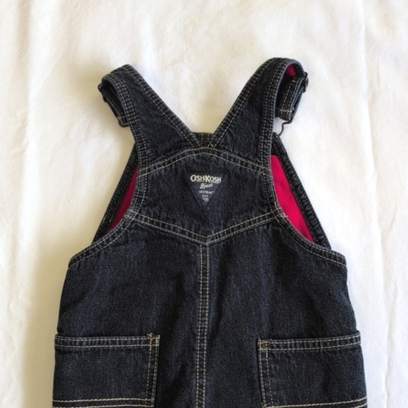 oshkosh b'gosh vestbak fleece lined dark wash denim overalls 24 months baby boy - Picture 9 of 11